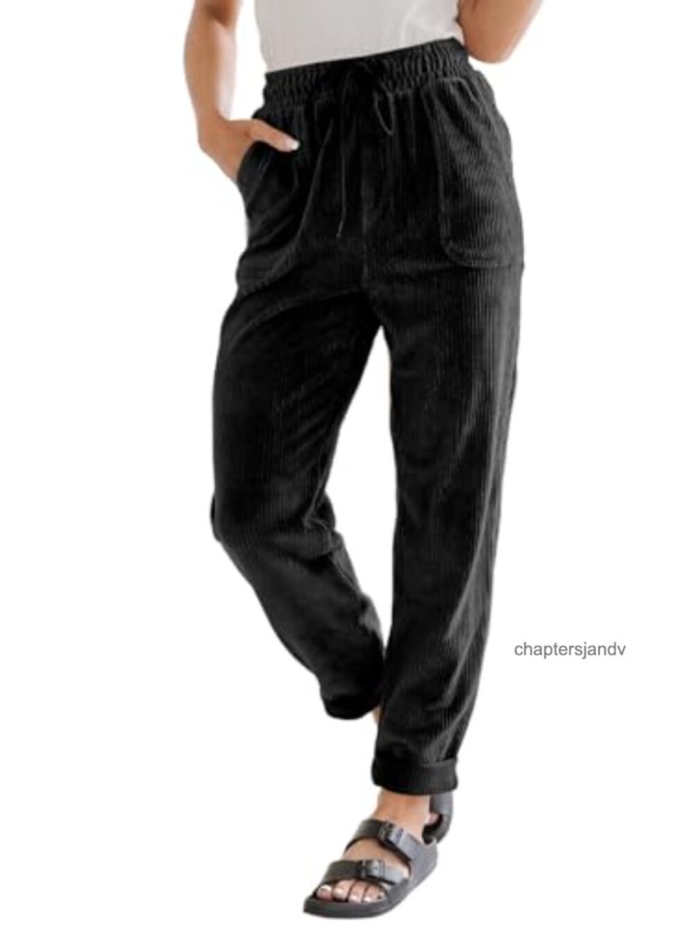 Corduroy Straight Leg High Waist Pull On Pants with Pockets